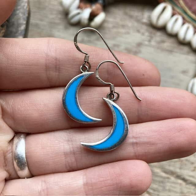 Vintage sterling silver turquoise moon earrings