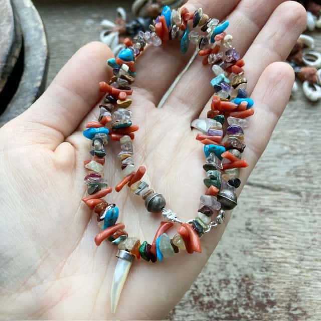 Handmade crystal beaded tusk necklace