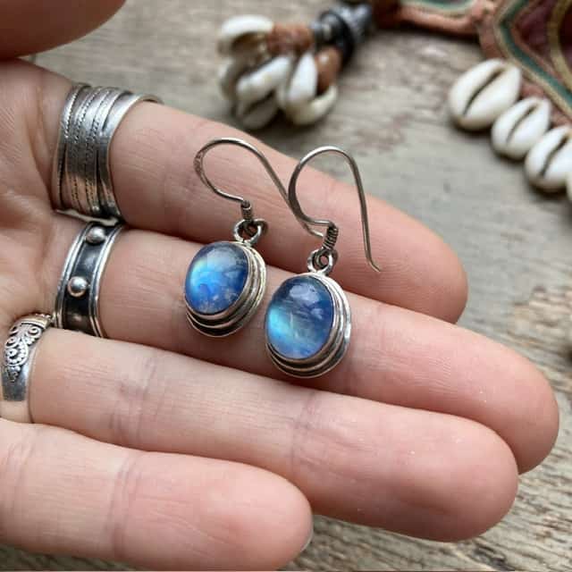 Vintage sterling silver and rainbow moonstone earrings