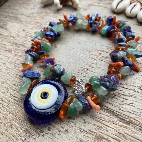 Handmade beaded evil eye necklace
