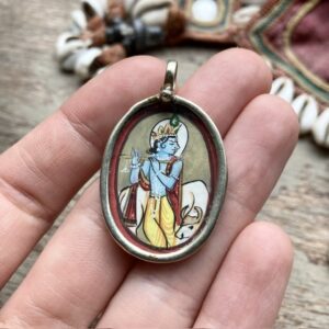 Vintage Indian hand painted Krishna pendant
