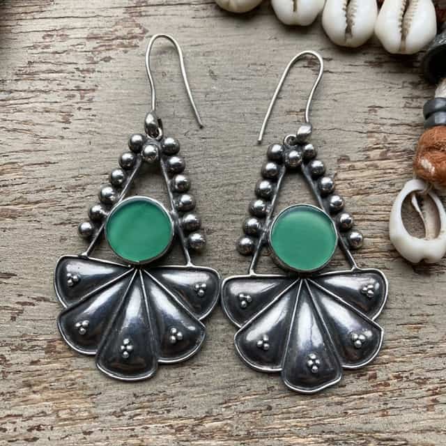 Vintage sterling silver green onyx earrings
