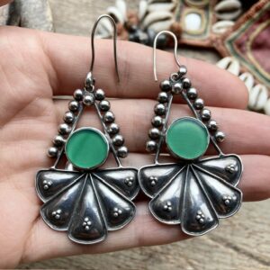 Vintage sterling silver green onyx earrings