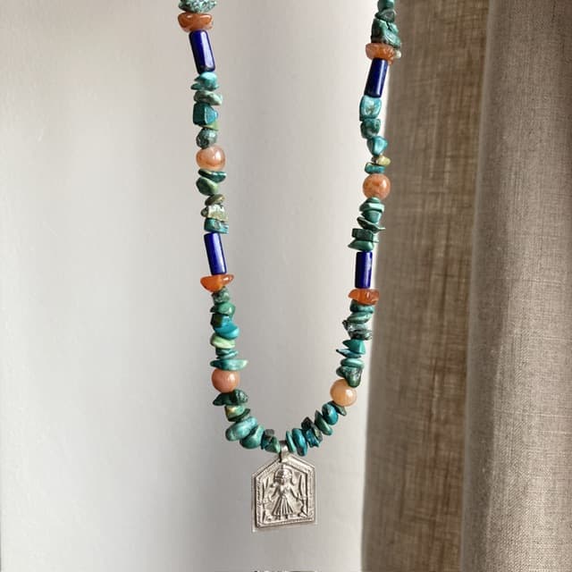 Handmade sterling silver Indian goddess beaded necklace