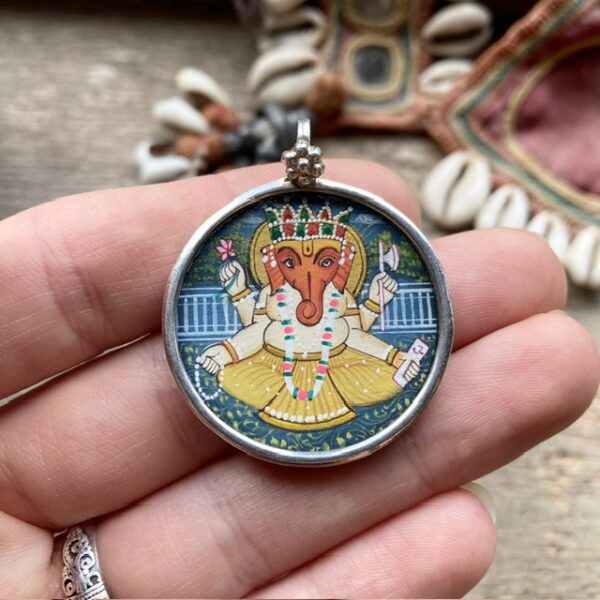 Vintage Indian hand-painted Ganesha pendant