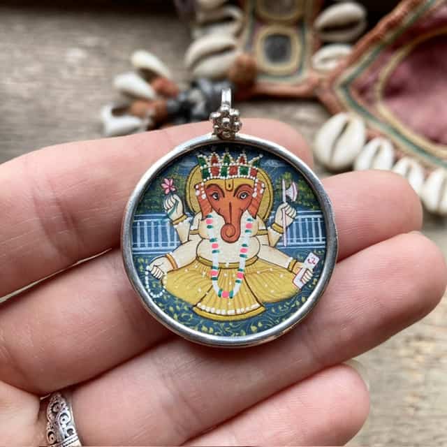 Vintage Indian hand-painted Ganesha pendant