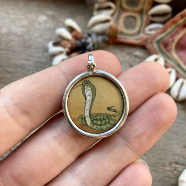 Indian sterling silver handpainted snake pendant