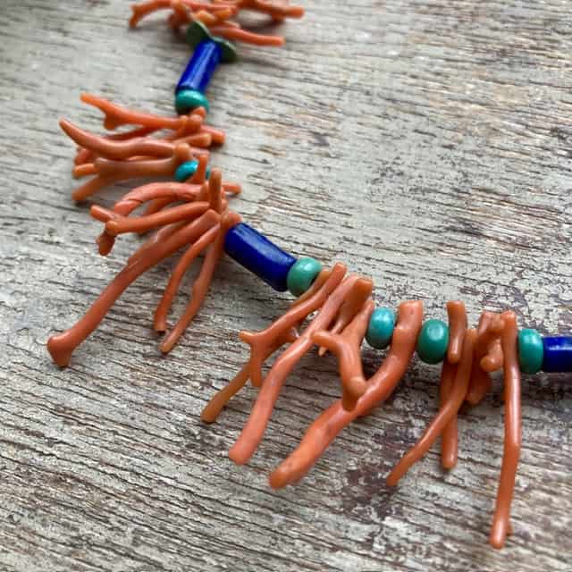 Handmade coral, lapis lazuli and turquoise necklace