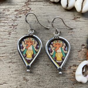 Indian sterling silver hand painted Ganesha earrings