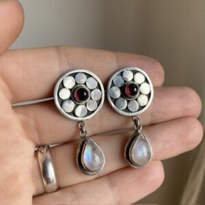 Vintage sterling silver garnet and rainbow moonstone earrings