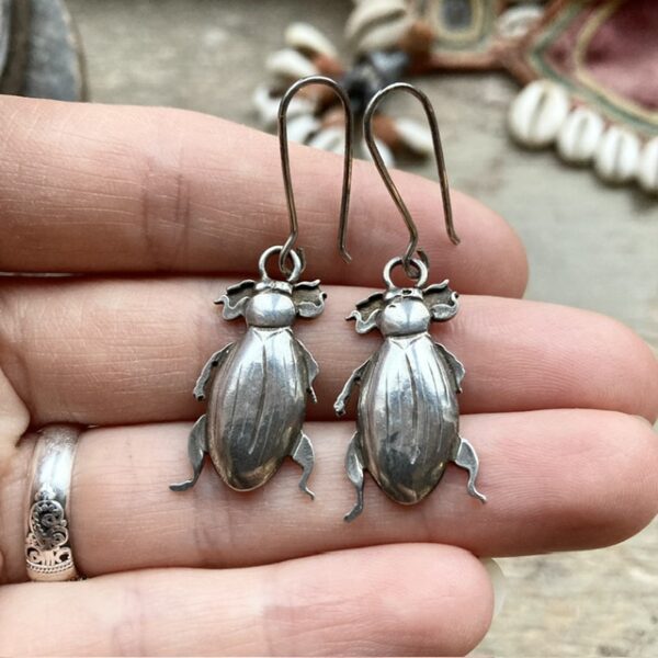 Vintage solid silver beetle earrings