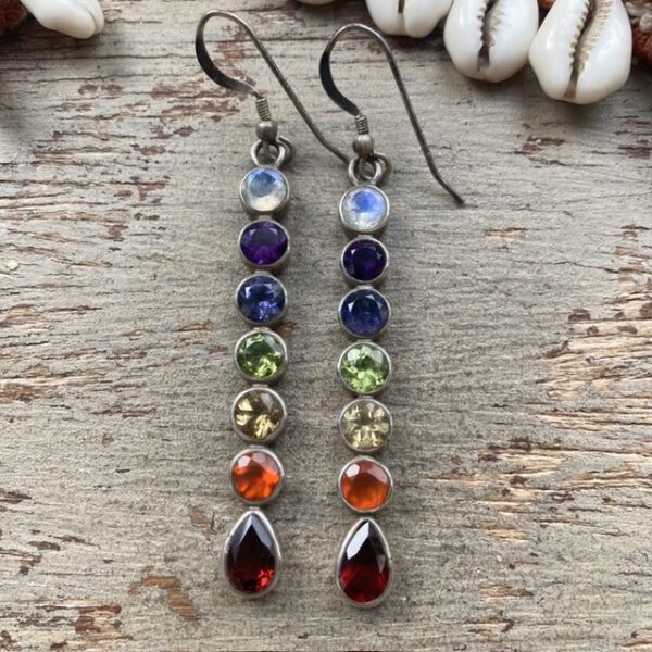 Vintage sterling silver rainbow crystal chakra earrings