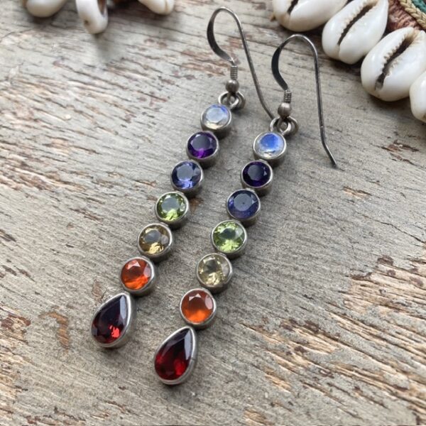 Vintage sterling silver rainbow crystal chakra earrings