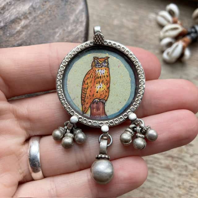 Vintage Indian sterling silver owl pendant
