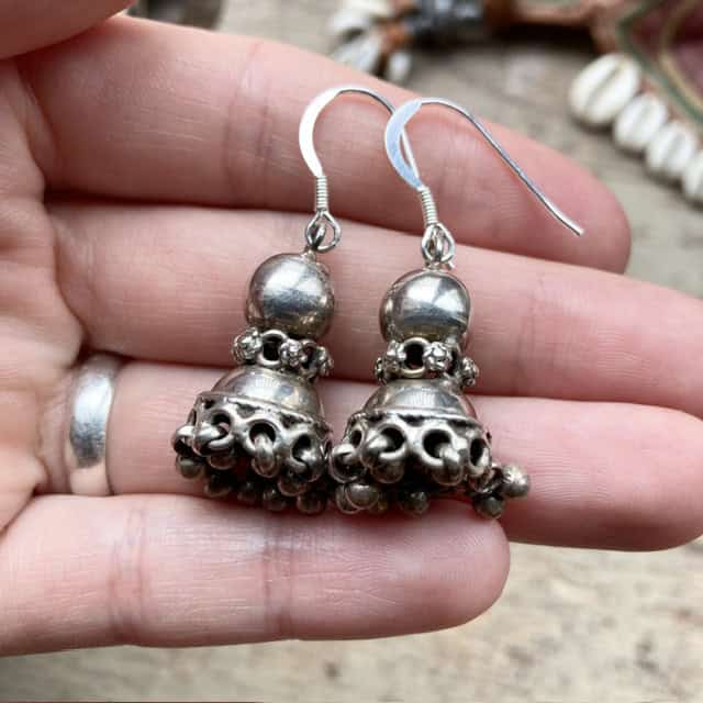 Vintage Indian sterling silver jhumka earrings