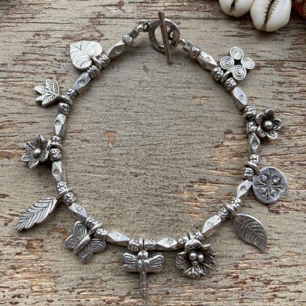 Solid silver hill tribe charm bracelet