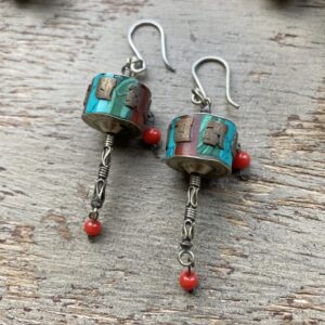Vintage Tibetan prayer wheel earrings