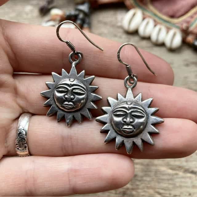 Vintage Indian sterling silver sun earrings
