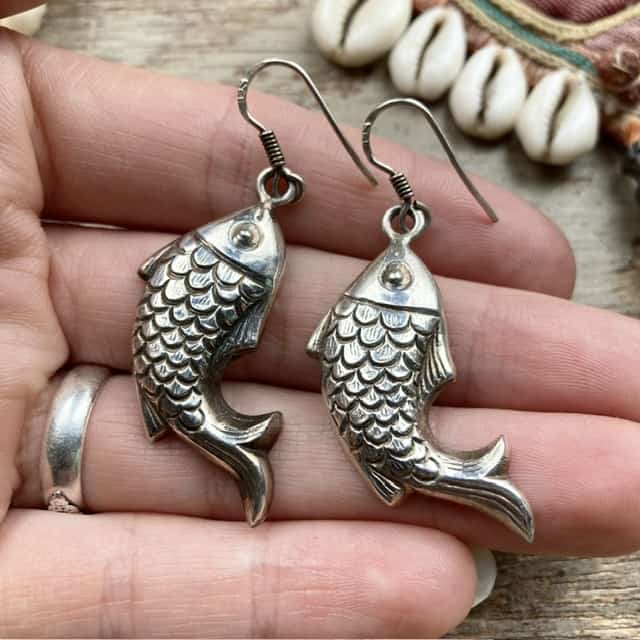 Vintage sterling silver fish earrings