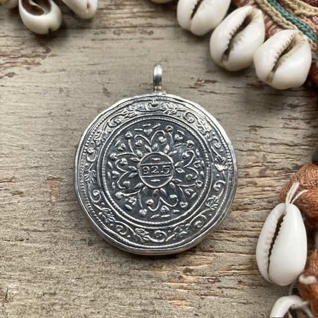Indian sterling silver hand painted yantra pendant
