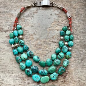 Vintage sterling silver, turquoise and coral necklace