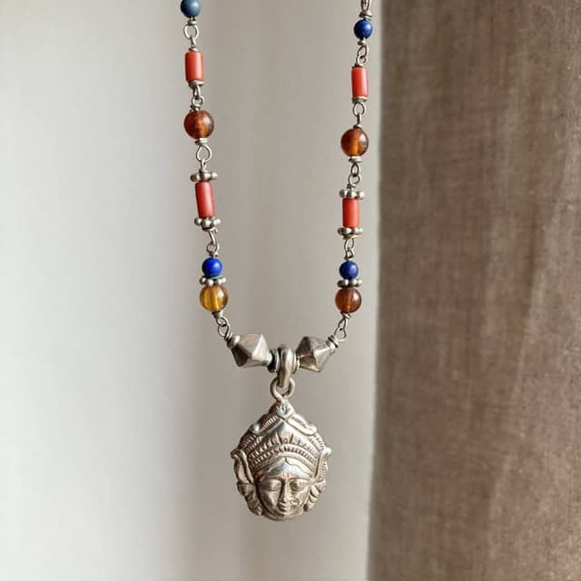 Vintage Indian sterling silver goddess necklace