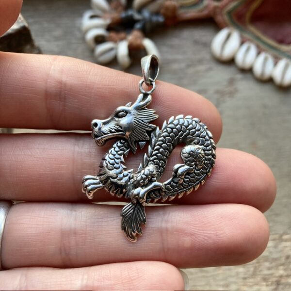 Vintage sterling silver dragon pendant