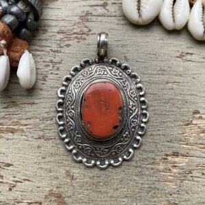 Vintage sterling silver red coral pendant