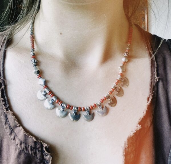 Vintage sterling silver and coral necklace
