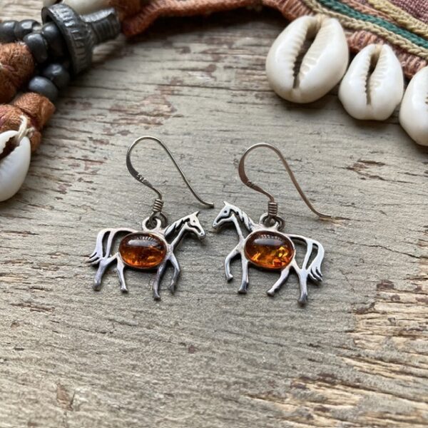 Vintage sterling silver amber horse earrings