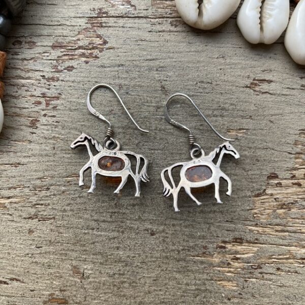 Vintage sterling silver amber horse earrings