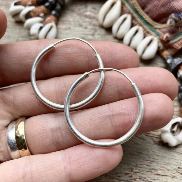 Simple pure silver hoops