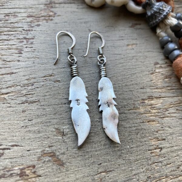 Vintage solid silver feather earrings