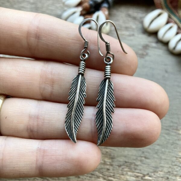 Vintage solid silver feather earrings