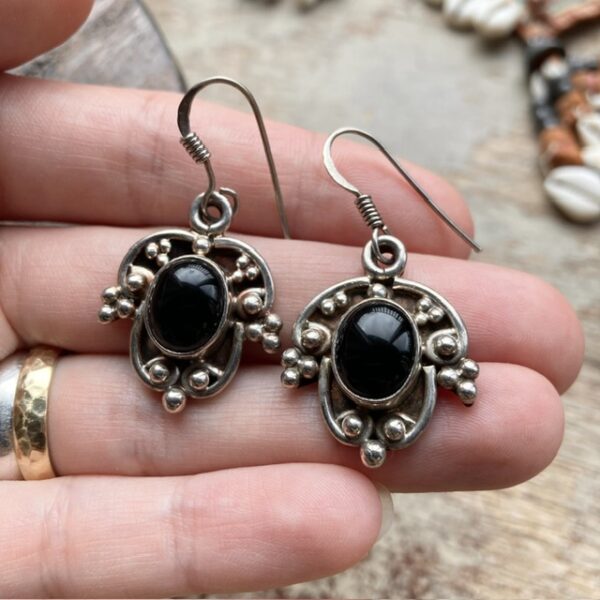 Vintage sterling silver black onyx earrings
