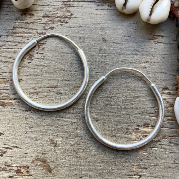 Simple pure silver hoops