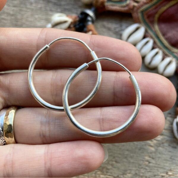 Simple pure silver hoops