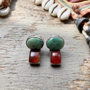 Vintage sterling silver turquoise and carnelian earrings