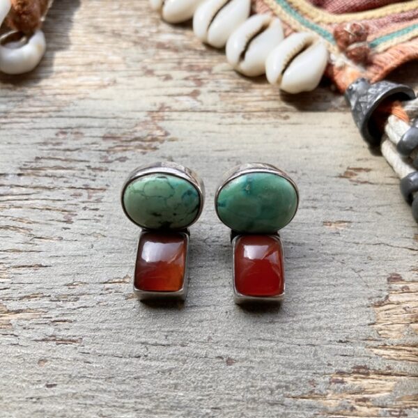 Vintage sterling silver turquoise and carnelian earrings