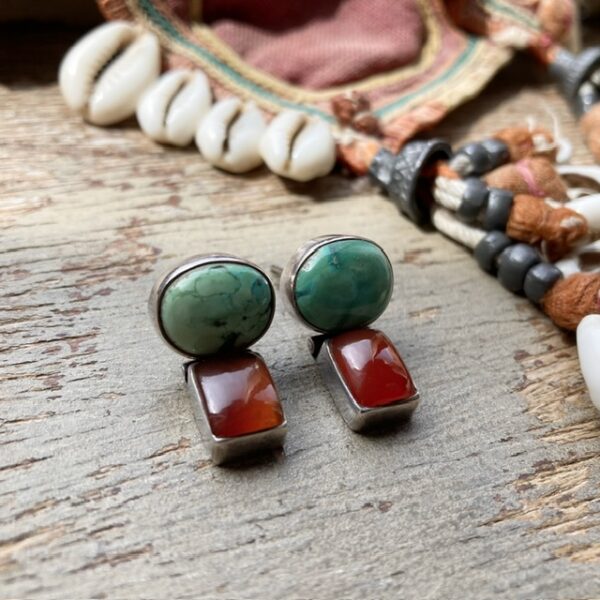 Vintage sterling silver turquoise and carnelian earrings