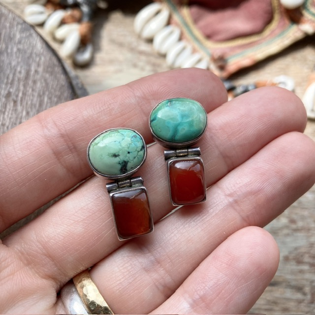 Vintage sterling silver turquoise and carnelian earrings