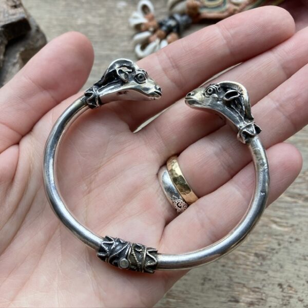 Vintage sterling silver ram head bangle