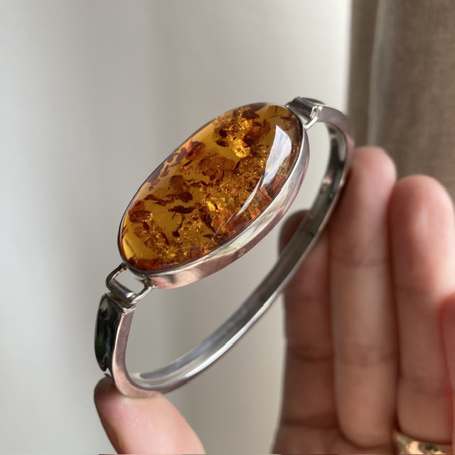 Vintage sterling silver amber bangle