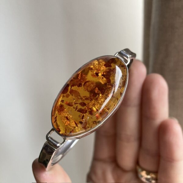 Vintage sterling silver amber bangle