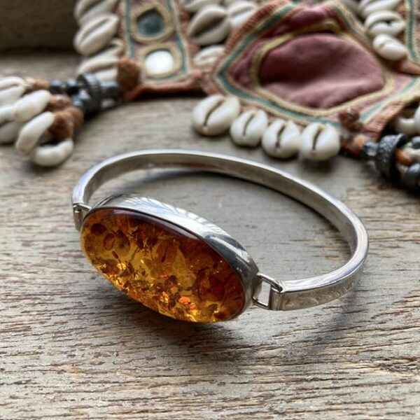 Vintage sterling silver amber bangle