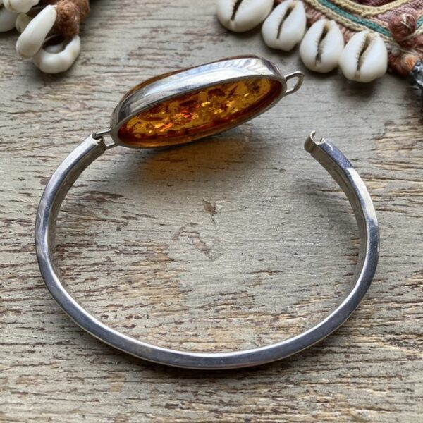 Vintage sterling silver amber bangle