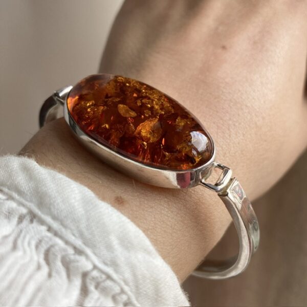 Vintage sterling silver amber bangle