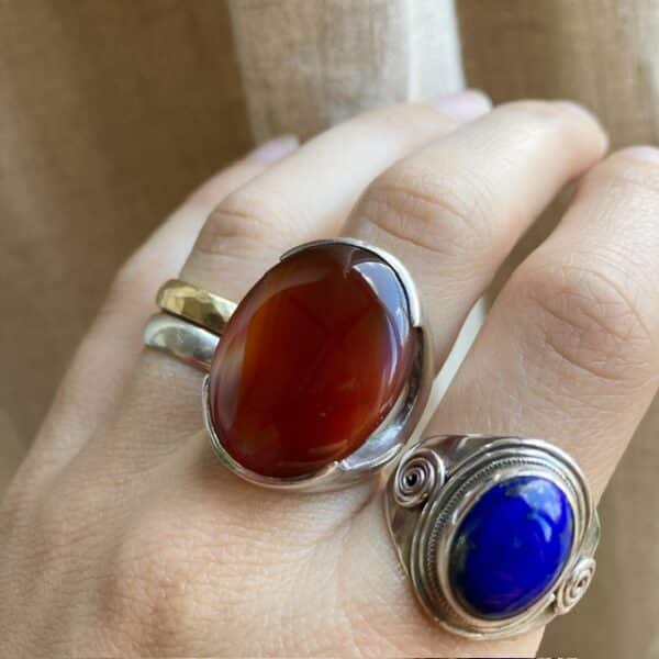 Vintage sterling silver chunky carnelian ring