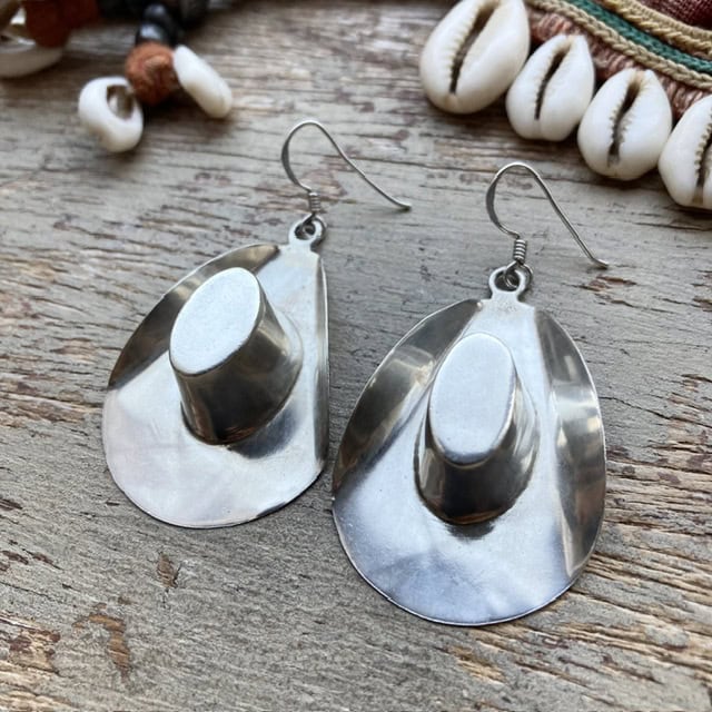 Vintage sterling silver cowboy hat earrings