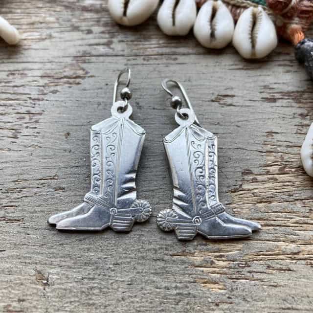 Vintage sterling silver cowboy boot earrings